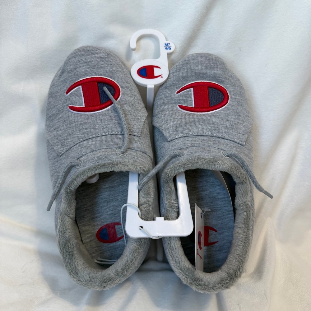 Champion University II Slippers Oxford Gray Faux Fur Lined Shoes Womens 9 Mens 7